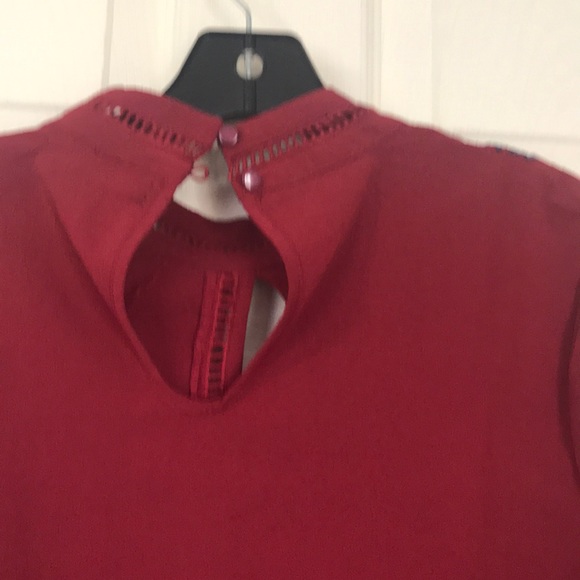 DEREK HEART embroider flower top vest long sleeve red wine size M new - Picture 4 of 4